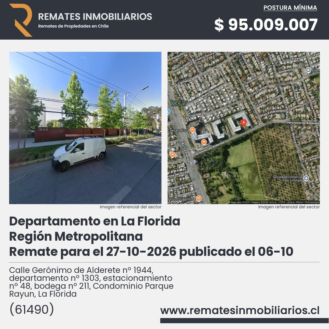 Imagen ficha Calle Gerónimo de Alderete nº 1944, departamento nº 1303, estacionamiento nº 48, bodega nº 211, Condominio Parque Rayun, La Florida