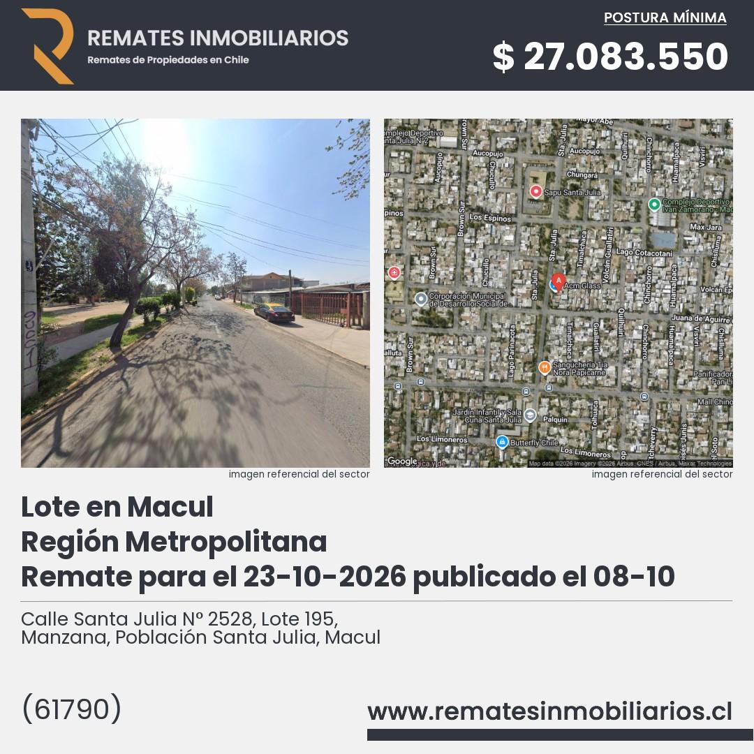Imagen ficha Calle Santa Julia N° 2528, Lote 195, Manzana, Población Santa Julia, Macul