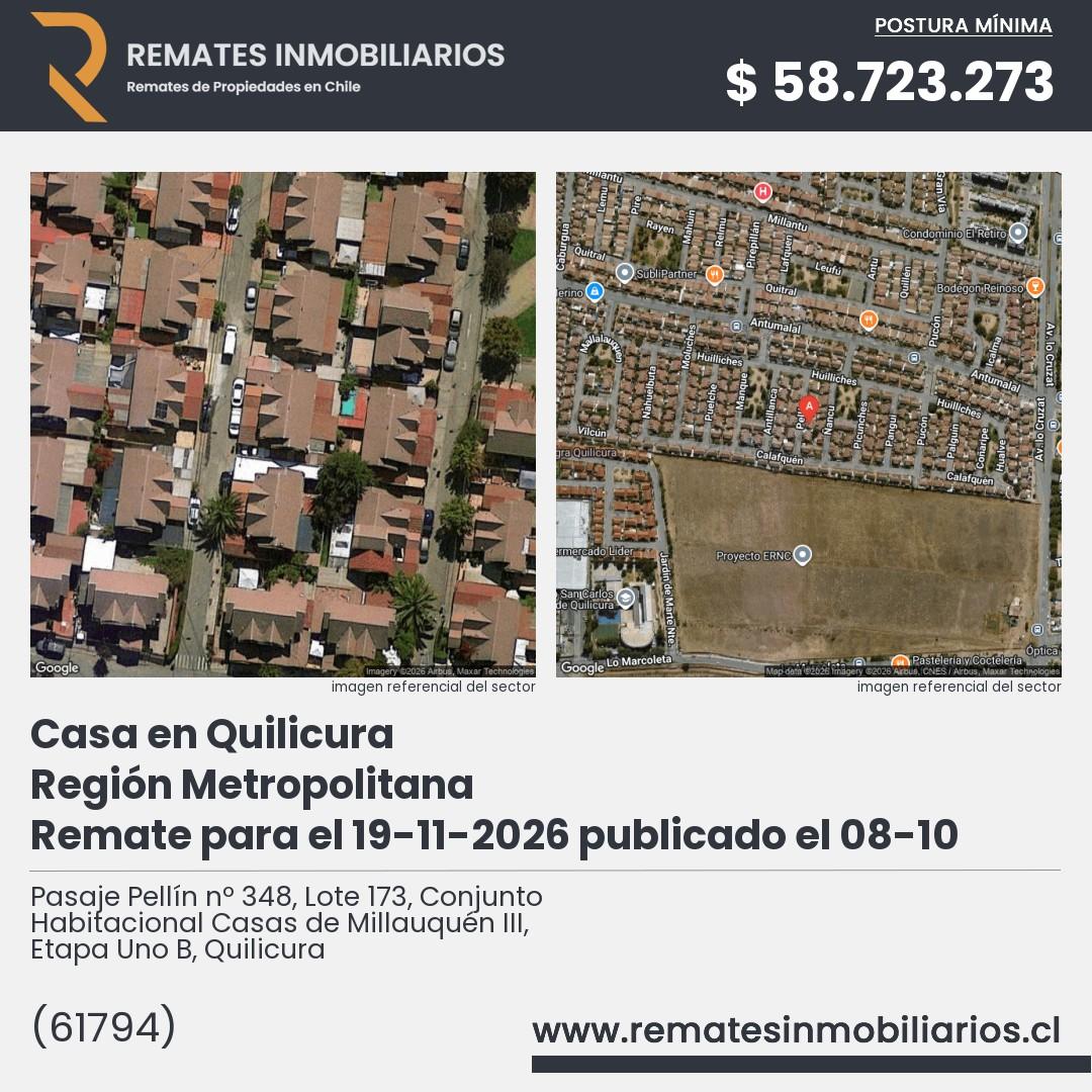 Imagen ficha Pasaje Pellín nº 348, Lote 173, Conjunto Habitacional Casas de Millauquén III, Etapa Uno B, Quilicura