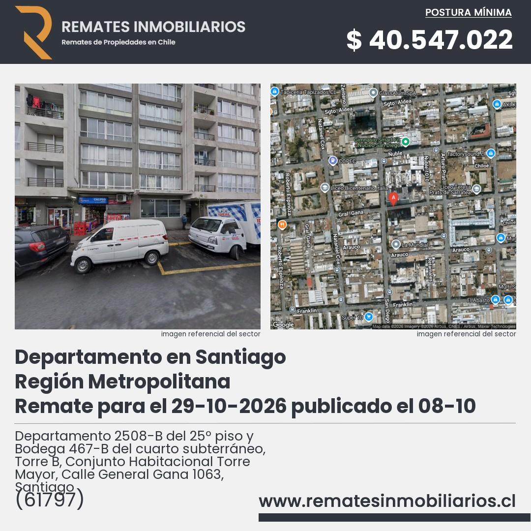 Imagen ficha Departamento 2508-B del 25º piso y Bodega 467-B del cuarto subterráneo, Torre B, Conjunto Habitacional Torre Mayor, Calle General Gana 1063, Santiago