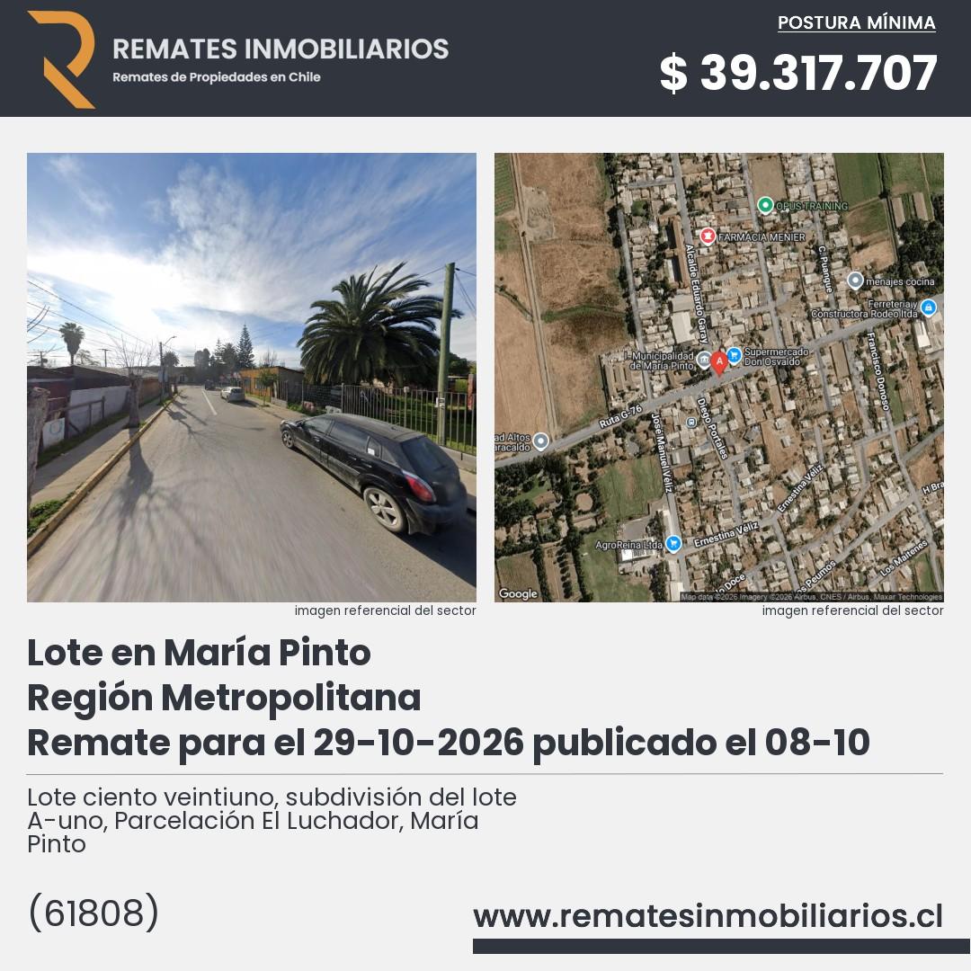 Imagen ficha Lote ciento veintiuno, subdivisión del lote A-uno, Parcelación El Luchador, María Pinto