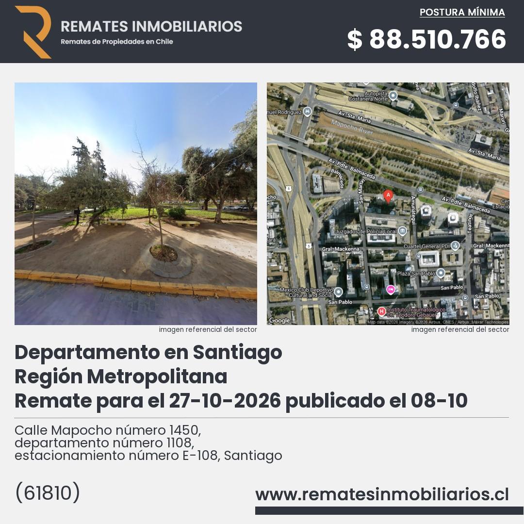 Imagen ficha Calle Mapocho número 1450, departamento número 1108, estacionamiento número E-108, Santiago