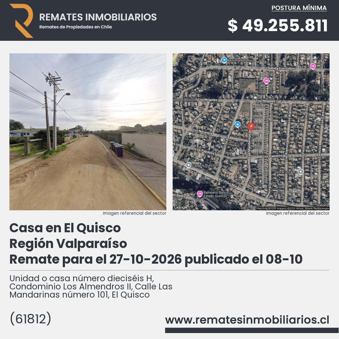 Imagen ficha Unidad o casa número dieciséis H, Condominio Los Almendros II, Calle Las Mandarinas número 101, El Quisco