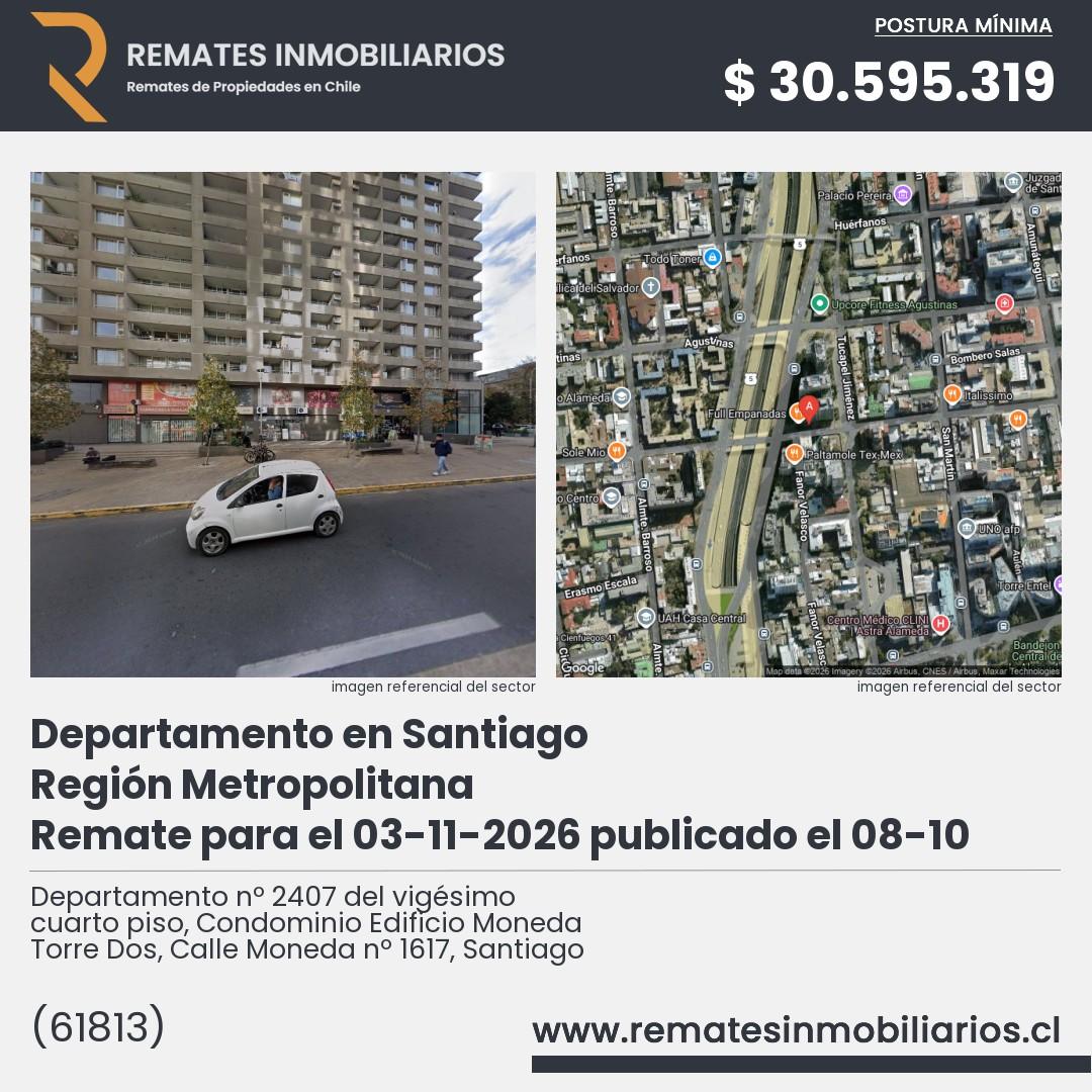 Imagen ficha Departamento nº 2407 del vigésimo cuarto piso, Condominio Edificio Moneda Torre Dos, Calle Moneda nº 1617, Santiago