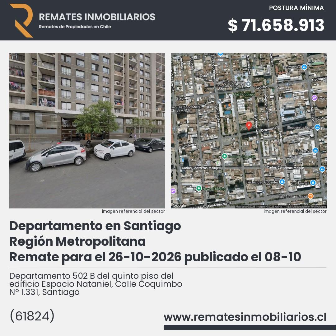 Imagen ficha Departamento 502 B del quinto piso del edificio Espacio Nataniel, Calle Coquimbo Nº 1.331, Santiago