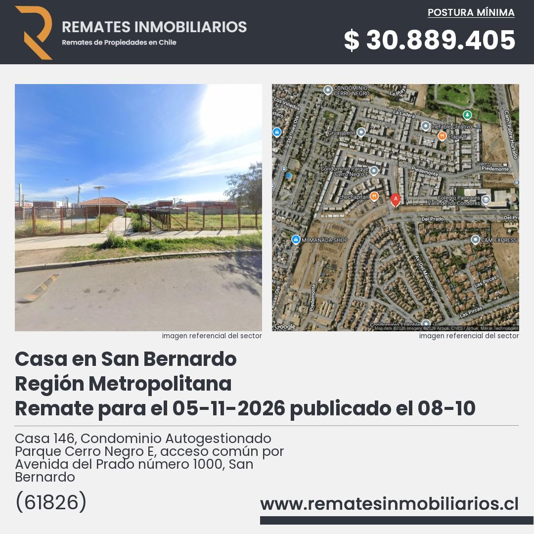 Imagen ficha Casa 146, Condominio Autogestionado Parque Cerro Negro E, acceso común por Avenida del Prado número 1000, San Bernardo
