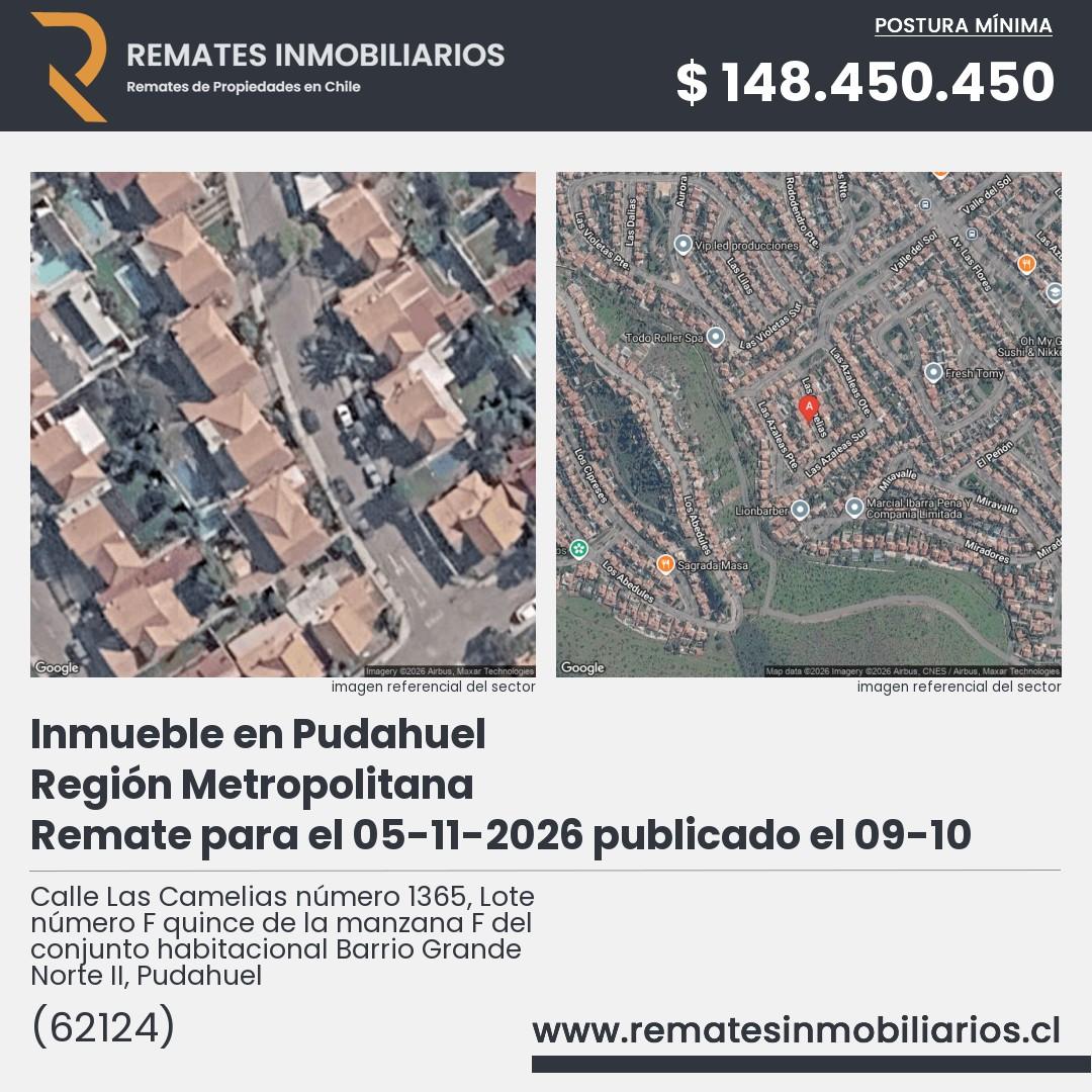 Imagen ficha Calle Las Camelias número 1365, Lote número F quince de la manzana F del conjunto habitacional Barrio Grande Norte II, Pudahuel