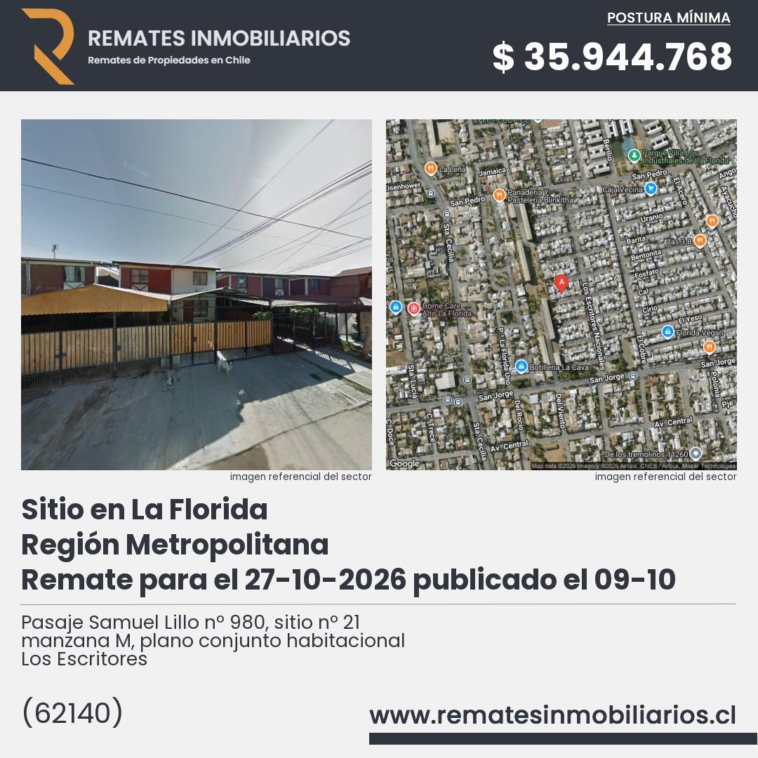Imagen ficha Pasaje Samuel Lillo nº 980, sitio nº 21 manzana M, plano conjunto habitacional Los Escritores