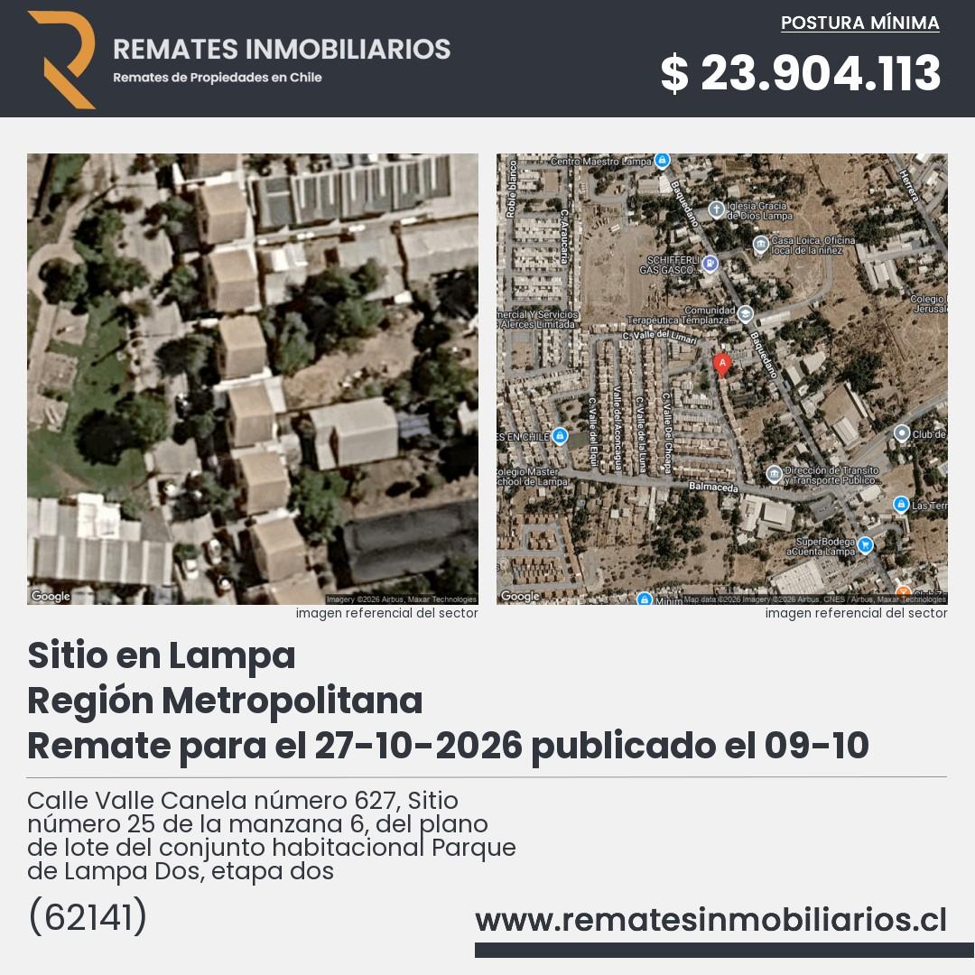 Imagen ficha Calle Valle Canela número 627, Sitio número 25 de la manzana 6, del plano de lote del conjunto habitacional Parque de Lampa Dos, etapa dos