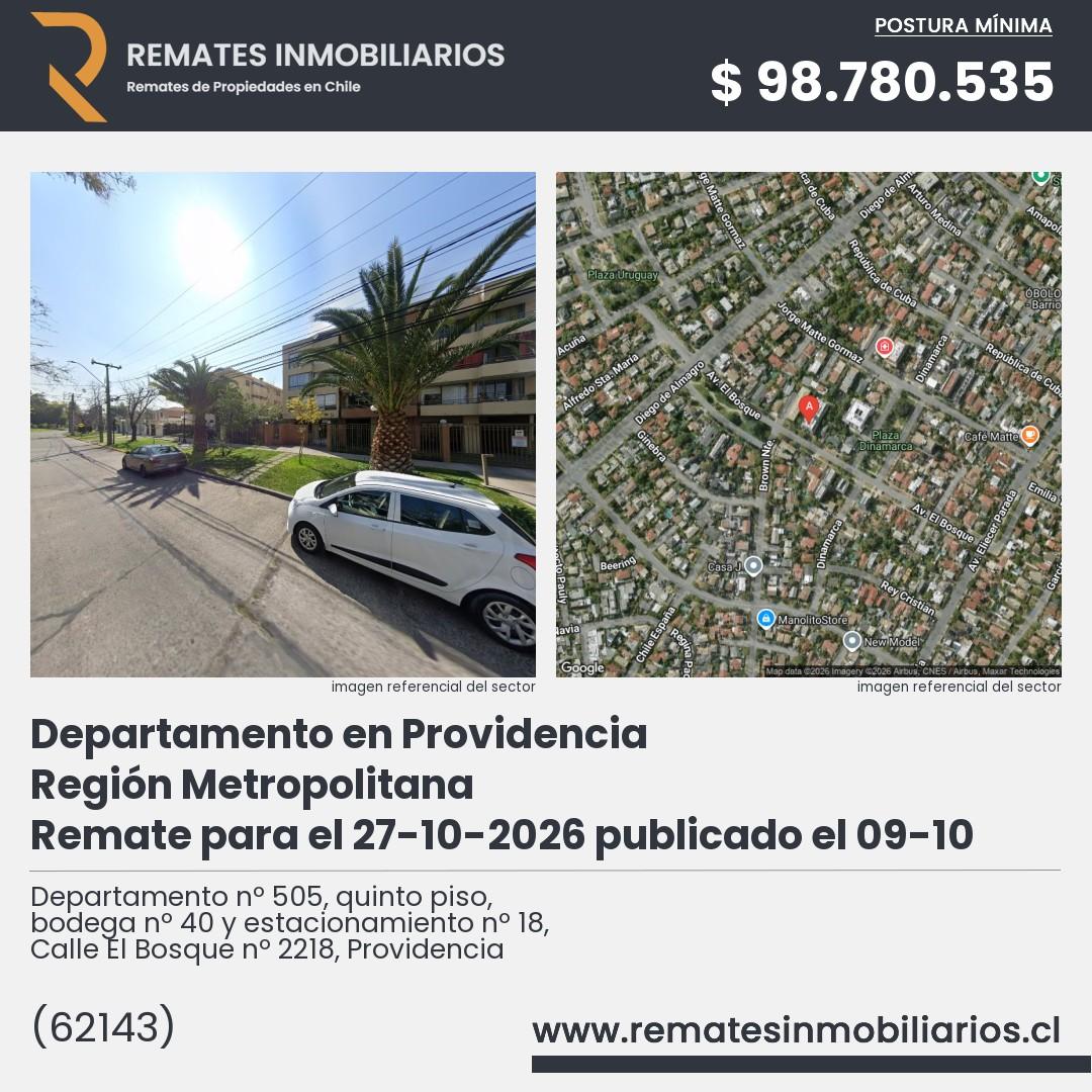 Imagen ficha Departamento nº 505, quinto piso, bodega nº 40 y estacionamiento nº 18, Calle El Bosque nº 2218, Providencia