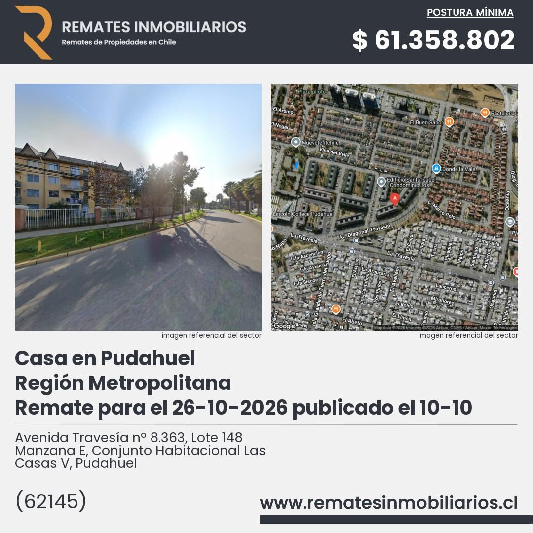 Imagen ficha Avenida Travesía nº 8.363, Lote 148 Manzana E, Conjunto Habitacional Las Casas V, Pudahuel