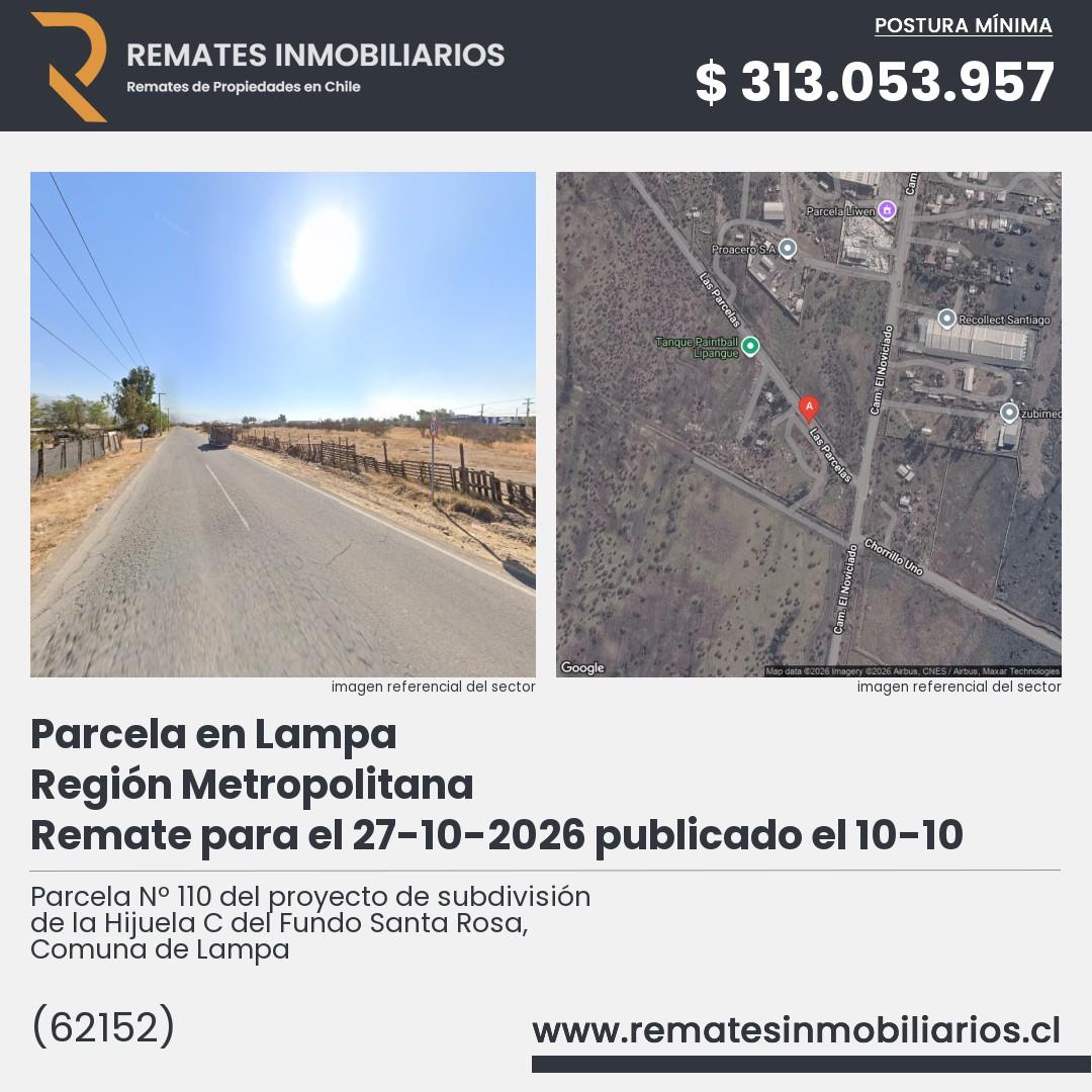 Imagen ficha Parcela Nº 110 del proyecto de subdivisión de la Hijuela C del Fundo Santa Rosa, Comuna de Lampa