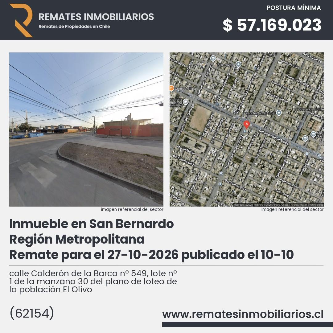 Imagen ficha calle Calderón de la Barca nº 549, lote nº 1 de la manzana 30 del plano de loteo de la población El Olivo