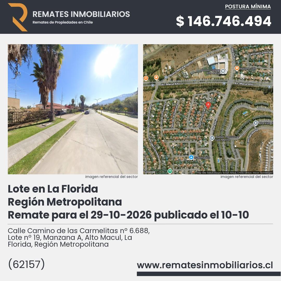 Imagen ficha Calle Camino de las Carmelitas nº 6.688, Lote nº 19, Manzana A, Alto Macul, La Florida, Región Metropolitana