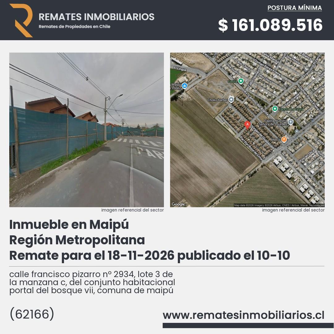 Imagen ficha calle francisco pizarro nº 2934, lote 3 de la manzana c, del conjunto habitacional portal del bosque vii, comuna de maipú
