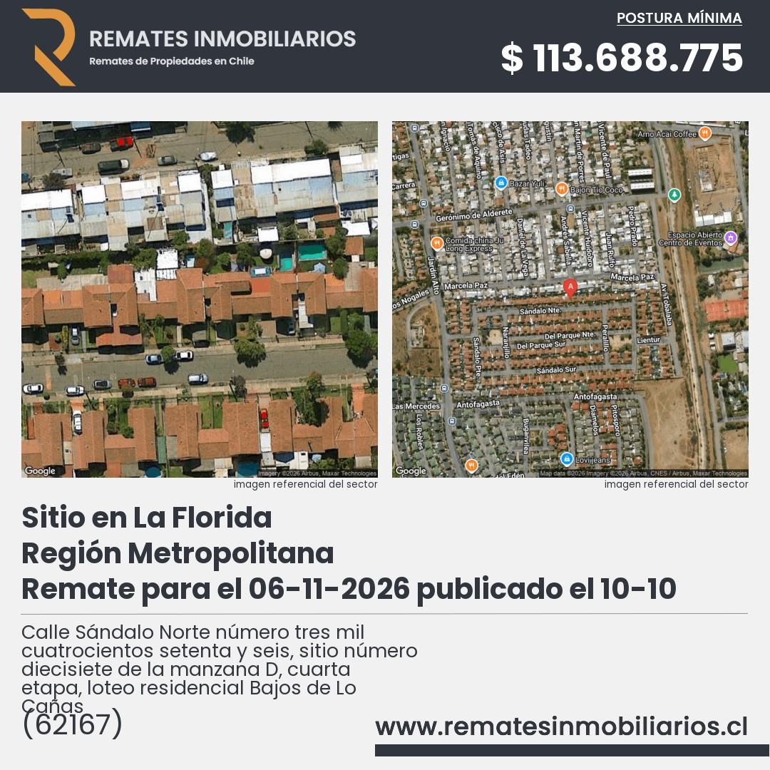 Imagen ficha Calle Sándalo Norte número tres mil cuatrocientos setenta y seis, sitio número diecisiete de la manzana D, cuarta etapa, loteo residencial Bajos de Lo Cañas
