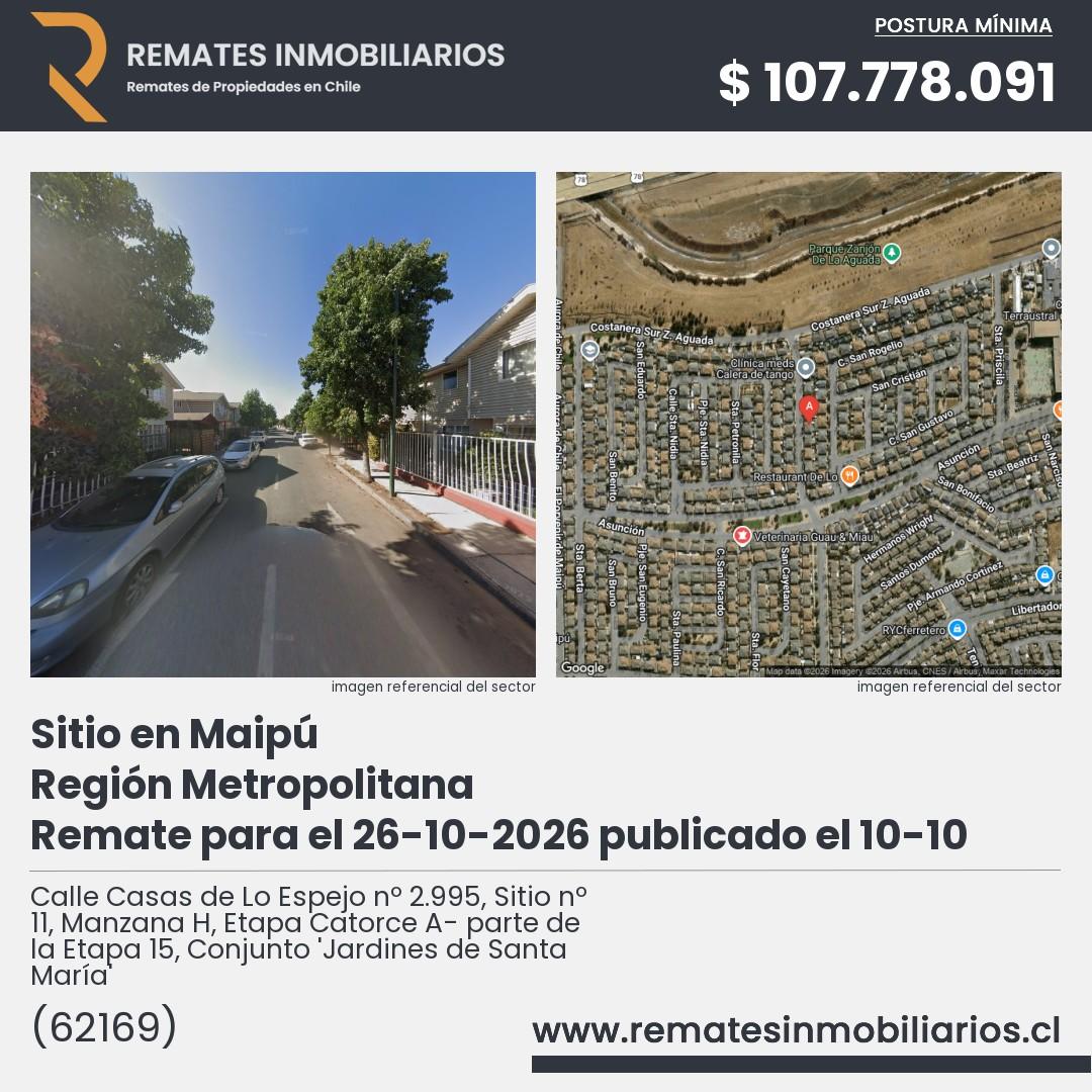 Imagen ficha Calle Casas de Lo Espejo nº 2.995, Sitio nº 11, Manzana H, Etapa Catorce A- parte de la Etapa 15, Conjunto 