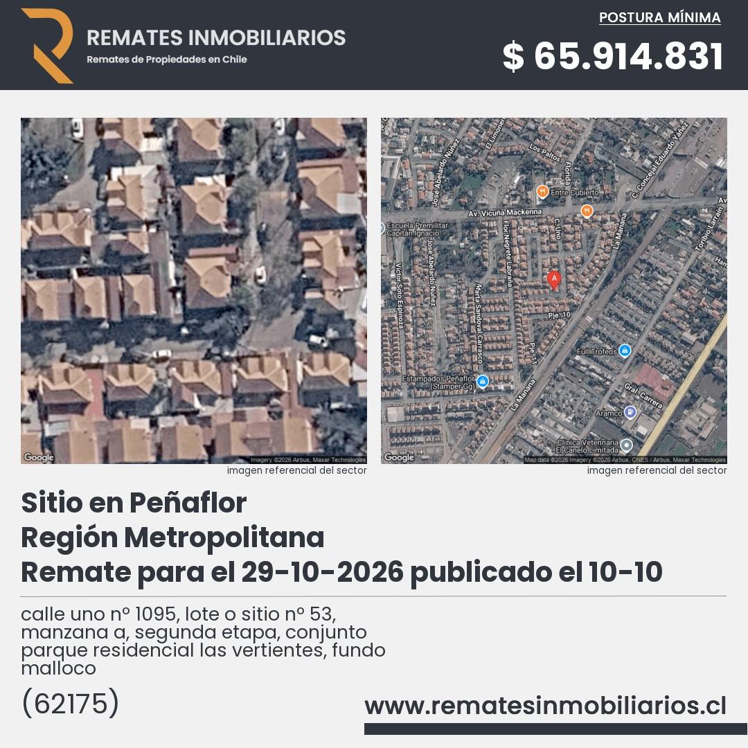 Imagen ficha calle uno nº 1095, lote o sitio nº 53, manzana a, segunda etapa, conjunto parque residencial las vertientes, fundo malloco