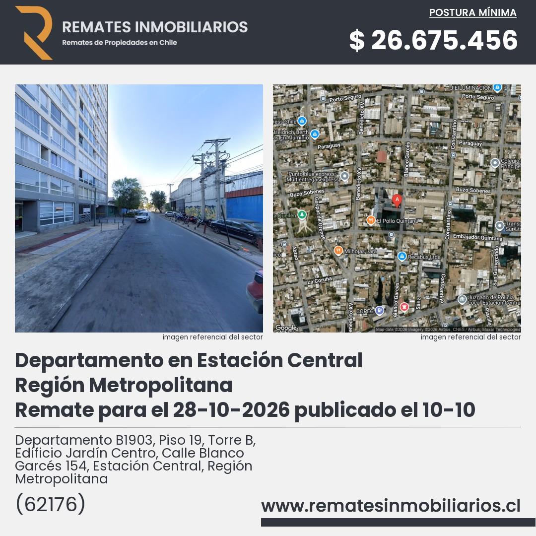 Imagen ficha Departamento B1903, Piso 19, Torre B, Edificio Jardín Centro, Calle Blanco Garcés 154, Estación Central, Región Metropolitana