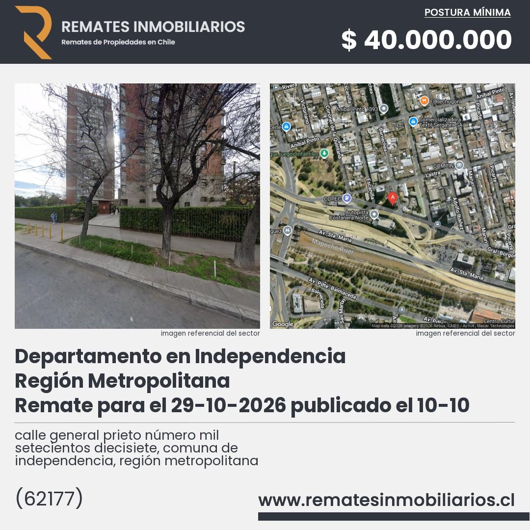 Imagen ficha calle general prieto número mil setecientos diecisiete, comuna de independencia, región metropolitana