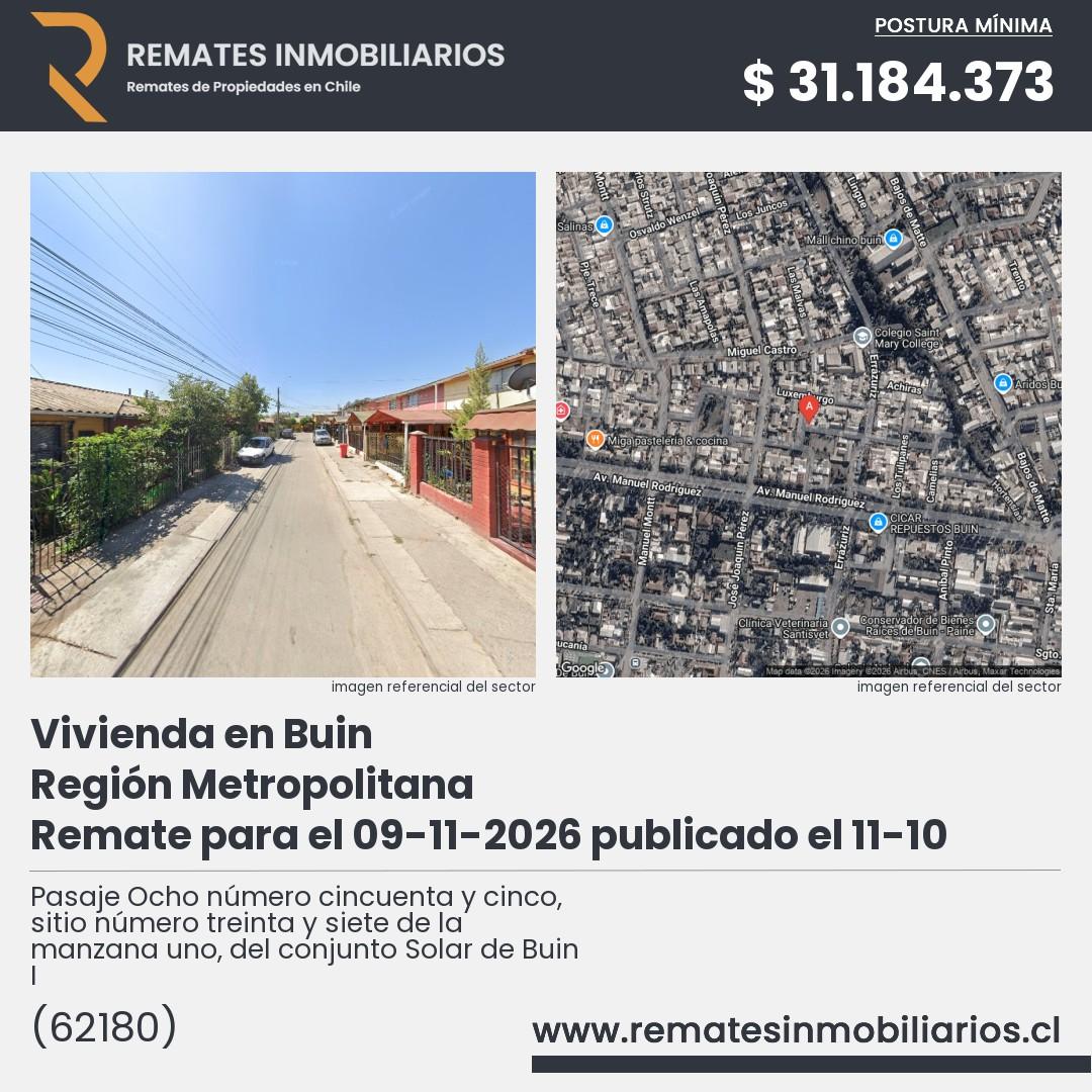 Imagen ficha Pasaje Ocho número cincuenta y cinco, sitio número treinta y siete de la manzana uno, del conjunto Solar de Buin I