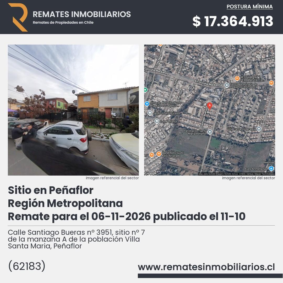 Imagen ficha Calle Santiago Bueras nº 3951, sitio nº 7 de la manzana A de la población Villa Santa Maria, Peñaflor