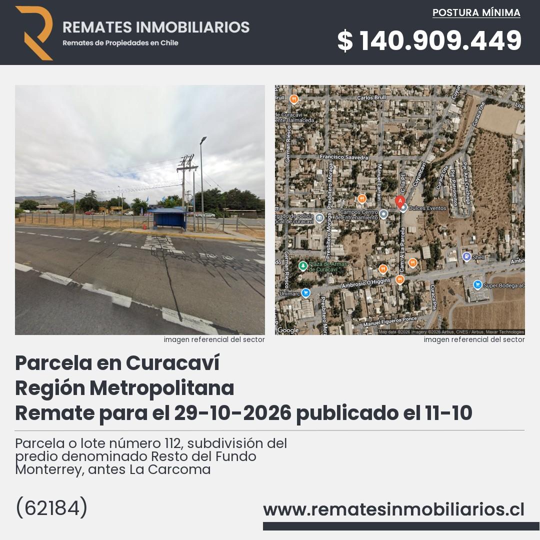 Imagen ficha Parcela o lote número 112, subdivisión del predio denominado Resto del Fundo Monterrey, antes La Carcoma