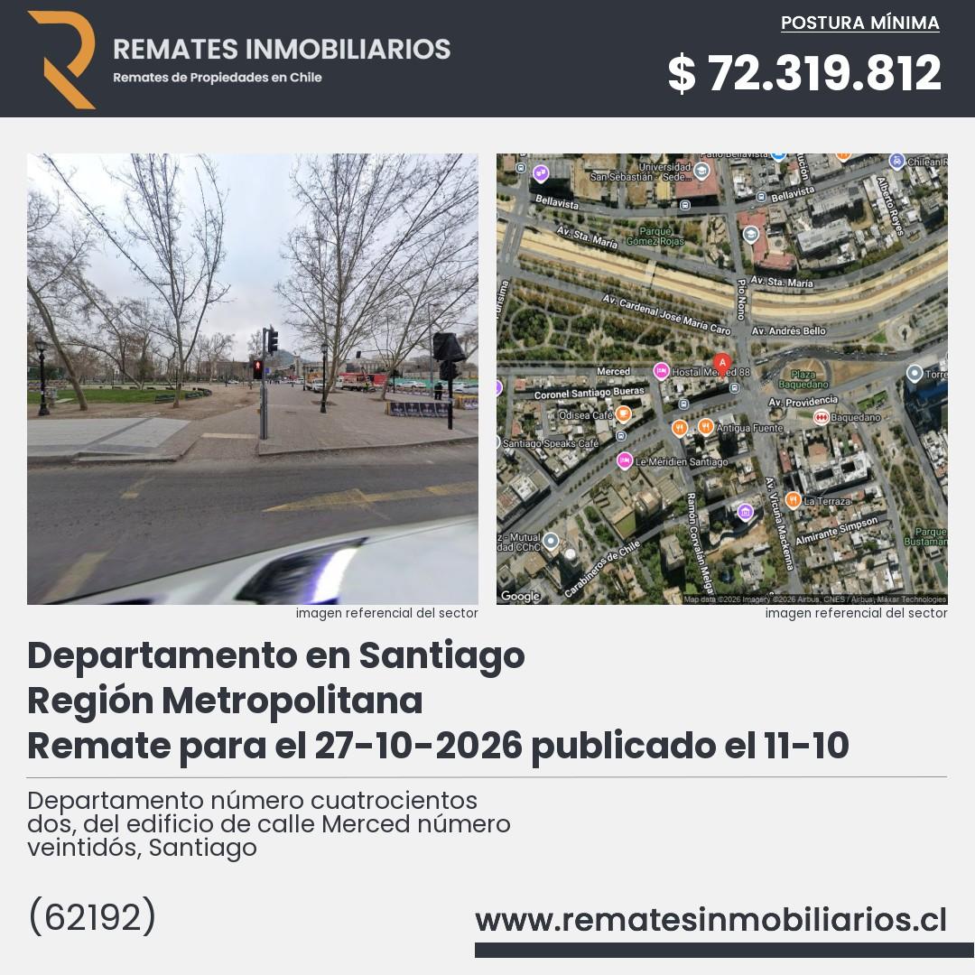 Imagen ficha Departamento número cuatrocientos dos, del edificio de calle Merced número veintidós, Santiago