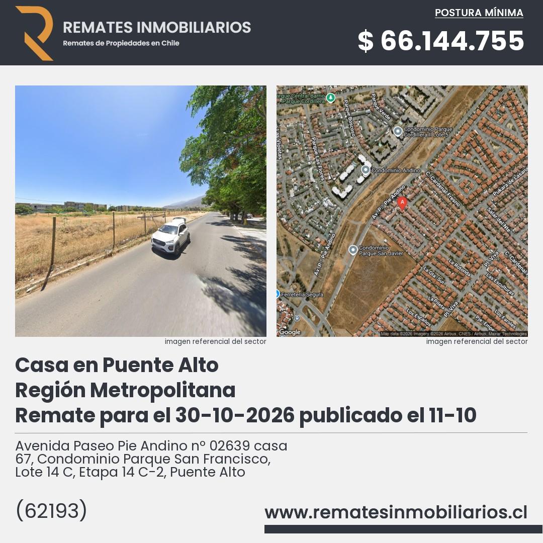 Imagen ficha Avenida Paseo Pie Andino nº 02639 casa 67, Condominio Parque San Francisco, Lote 14 C, Etapa 14 C-2, Puente Alto