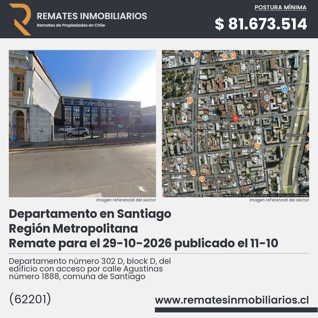 Imagen ficha Departamento número 302 D, block D, del edificio con acceso por calle Agustinas número 1888, comuna de Santiago