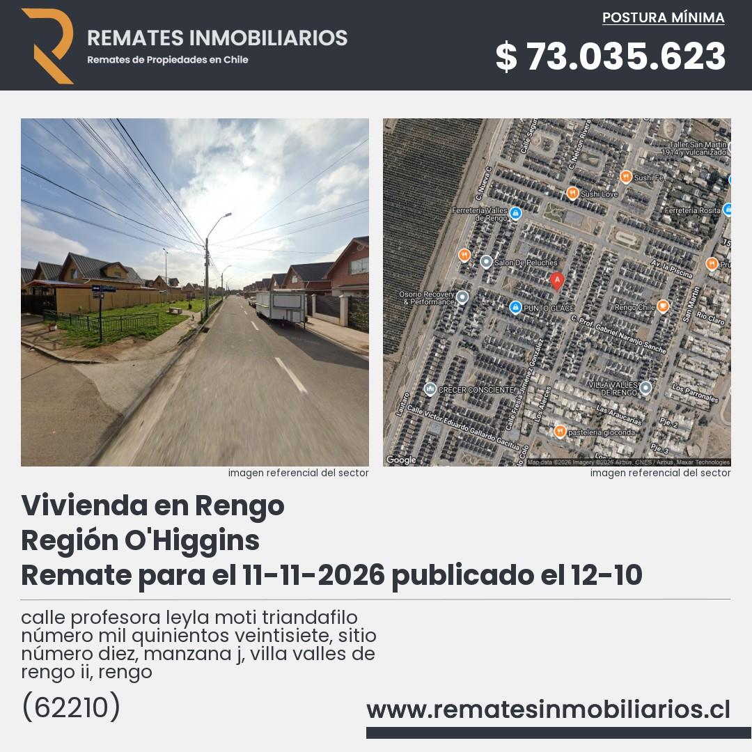 Imagen ficha calle profesora leyla moti triandafilo número mil quinientos veintisiete, sitio número diez, manzana j, villa valles de rengo ii, rengo