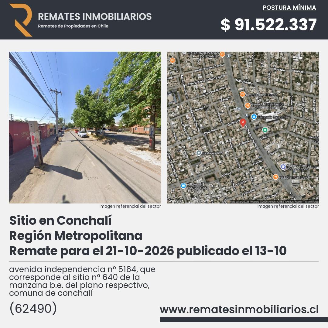 Imagen ficha avenida independencia n° 5164, que corresponde al sitio n° 640 de la manzana b.e. del plano respectivo, comuna de conchalí