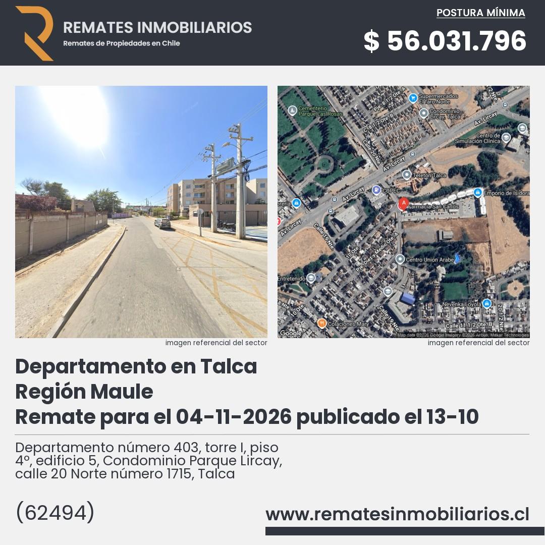Imagen ficha Departamento número 403, torre I, piso 4º, edificio 5, Condominio Parque Lircay, calle 20 Norte número 1715, Talca
