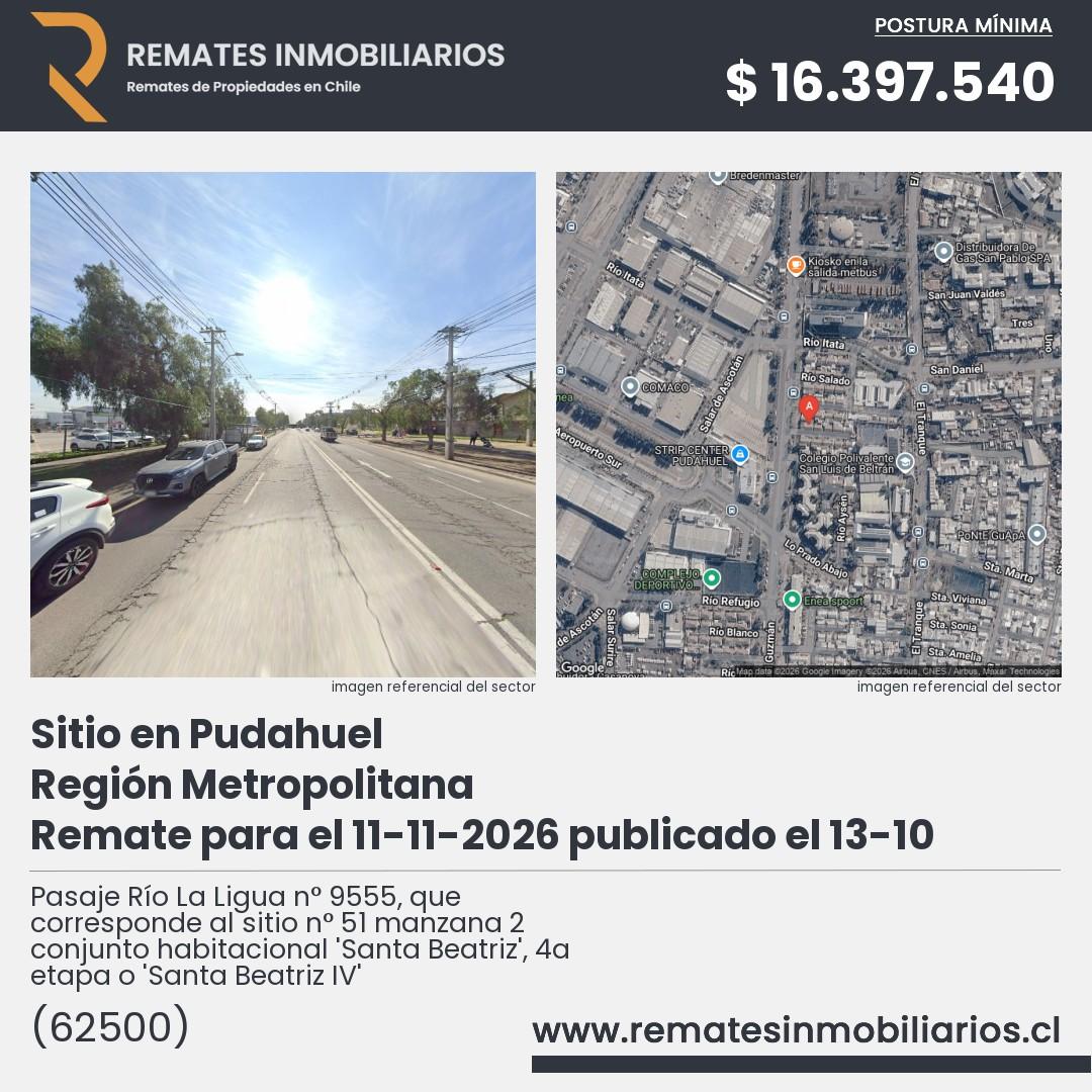 Imagen ficha Pasaje Río La Ligua n° 9555, que corresponde al sitio n° 51 manzana 2 conjunto habitacional 