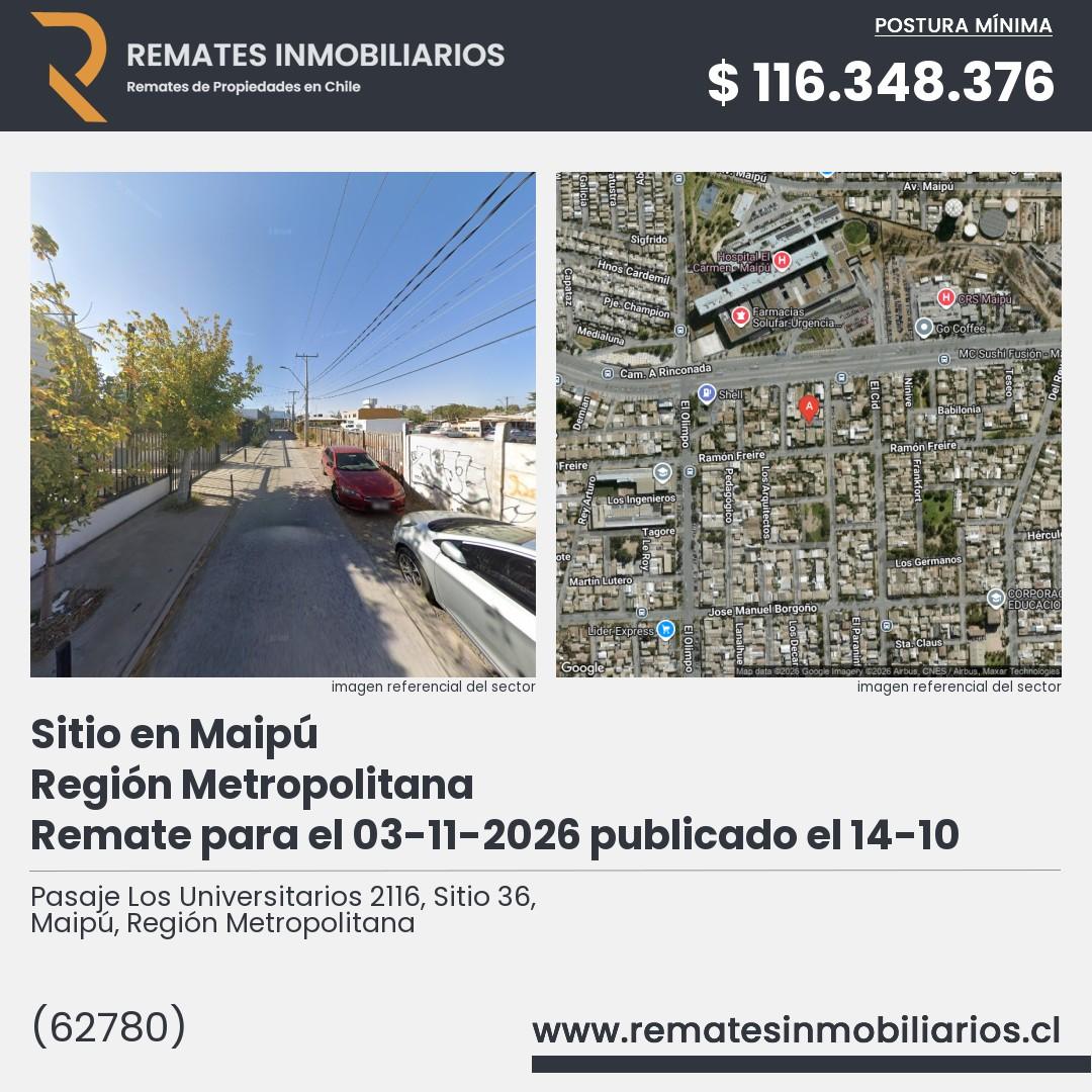 Imagen ficha Pasaje Los Universitarios 2116, Sitio 36, Maipú, Región Metropolitana