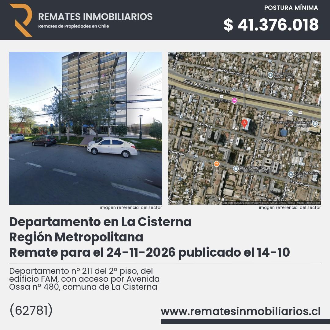 Imagen ficha Departamento nº 211 del 2º piso, del edificio FAM, con acceso por Avenida Ossa nº 480, comuna de La Cisterna