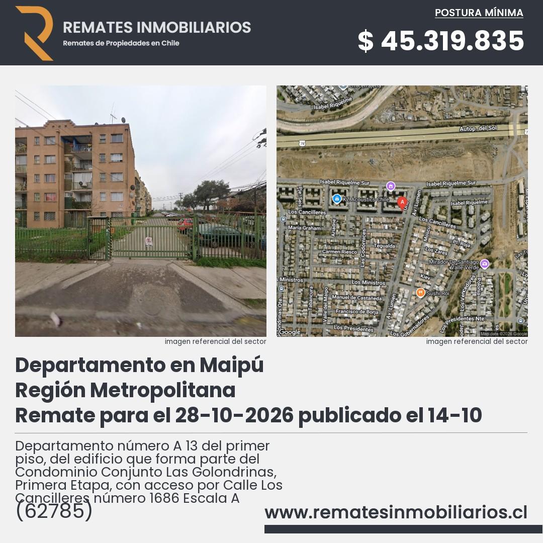 Imagen ficha Departamento número A 13 del primer piso, del edificio que forma parte del Condominio Conjunto Las Golondrinas, Primera Etapa, con acceso por Calle Los Cancilleres número 1686 Escala A