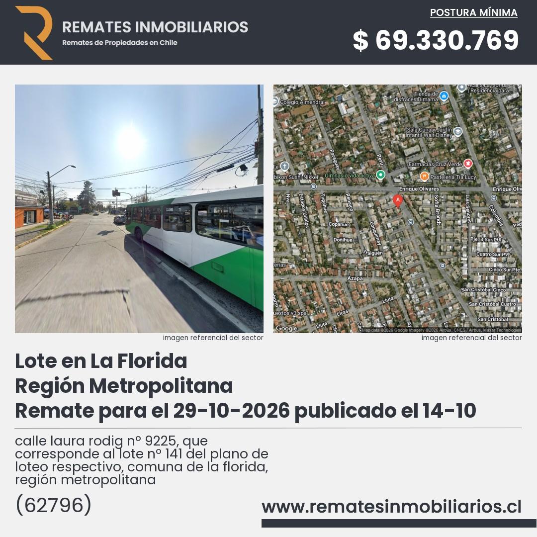 Imagen ficha calle laura rodig nº 9225, que corresponde al lote nº 141 del plano de loteo respectivo, comuna de la florida, región metropolitana