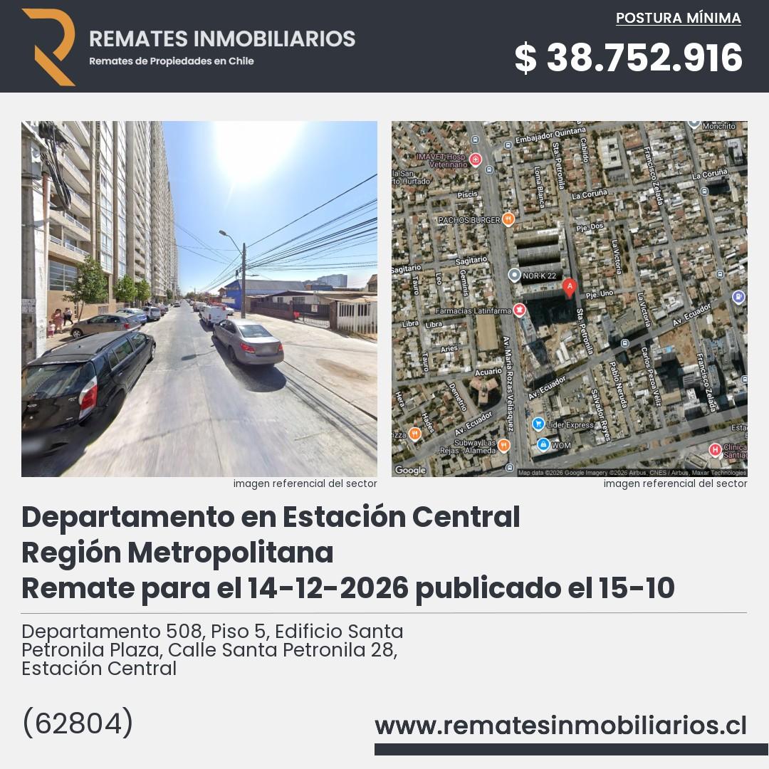 Imagen ficha Departamento 508, Piso 5, Edificio Santa Petronila Plaza, Calle Santa Petronila 28, Estación Central