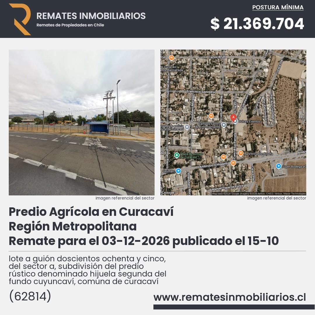 Imagen ficha lote a guión doscientos ochenta y cinco, del sector a, subdivisión del predio rústico denominado hijuela segunda del fundo cuyuncaví, comuna de curacaví