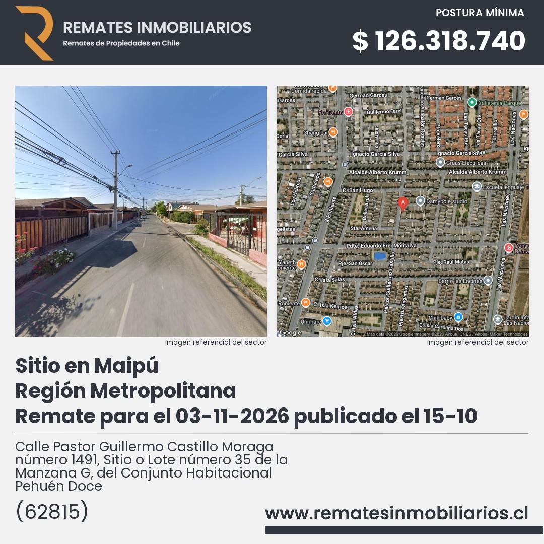 Imagen ficha Calle Pastor Guillermo Castillo Moraga número 1491, Sitio o Lote número 35 de la Manzana G, del Conjunto Habitacional Pehuén Doce
