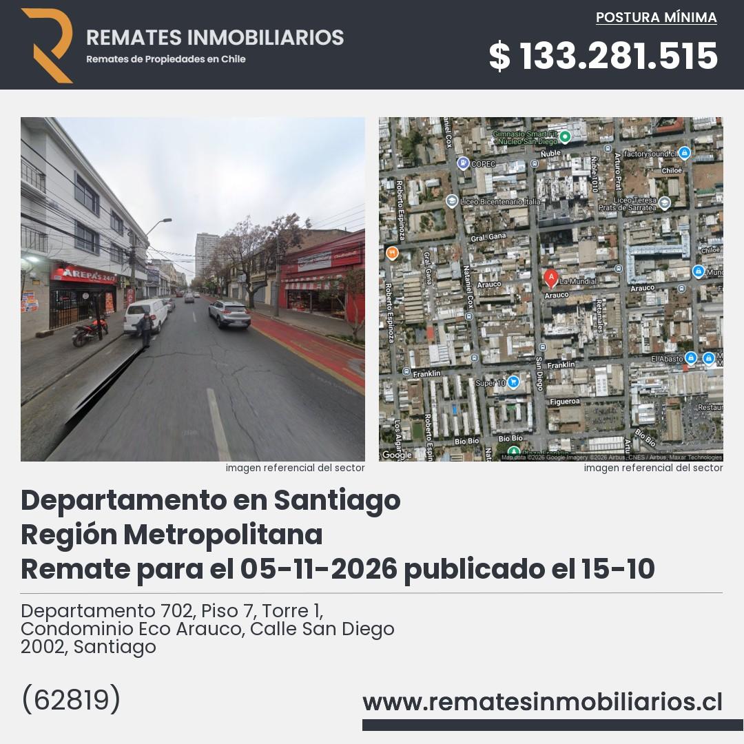 Imagen ficha Departamento 702, Piso 7, Torre 1, Condominio Eco Arauco, Calle San Diego 2002, Santiago