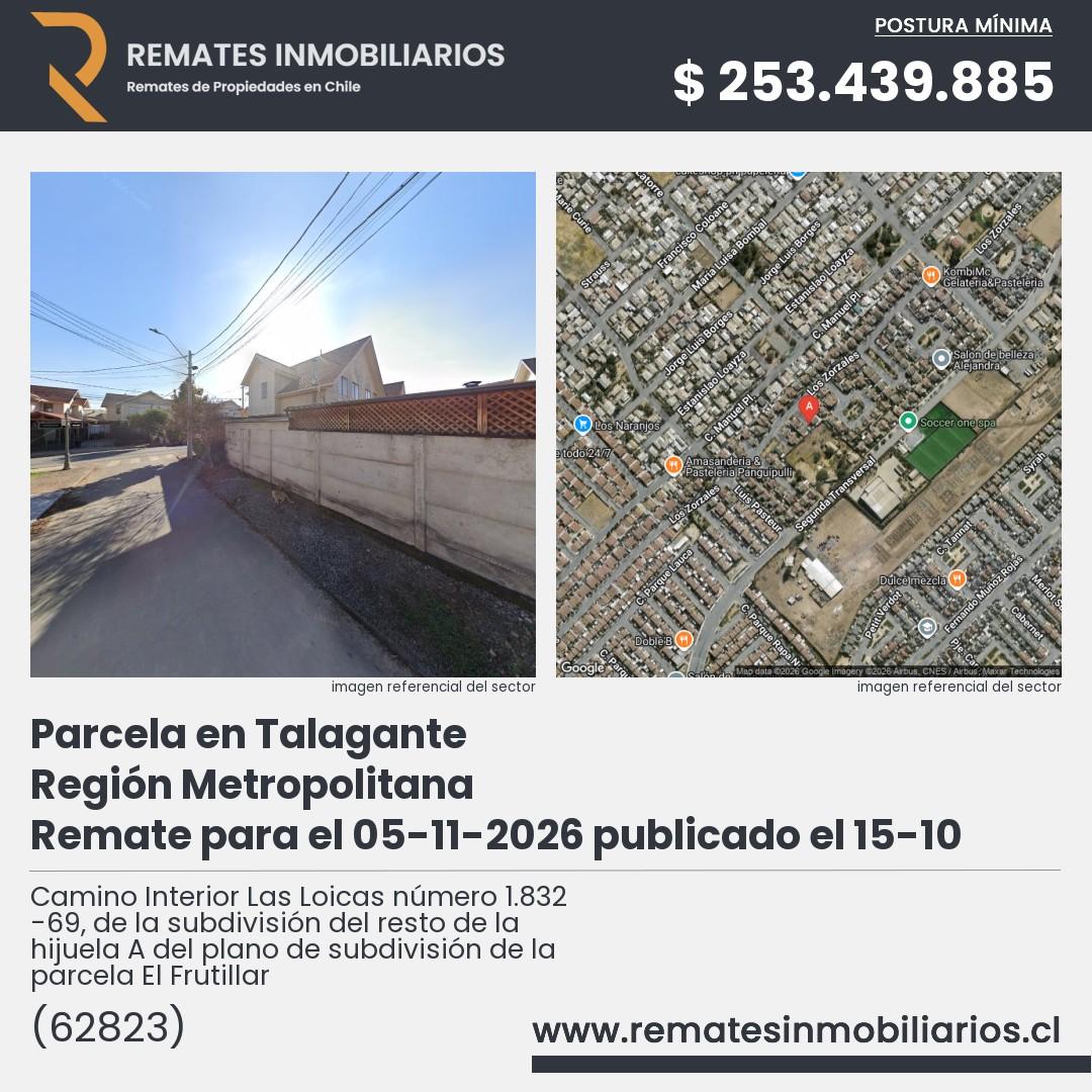 Imagen ficha Camino Interior Las Loicas número 1.832 -69, de la subdivisión del resto de la hijuela A del plano de subdivisión de la parcela El Frutillar