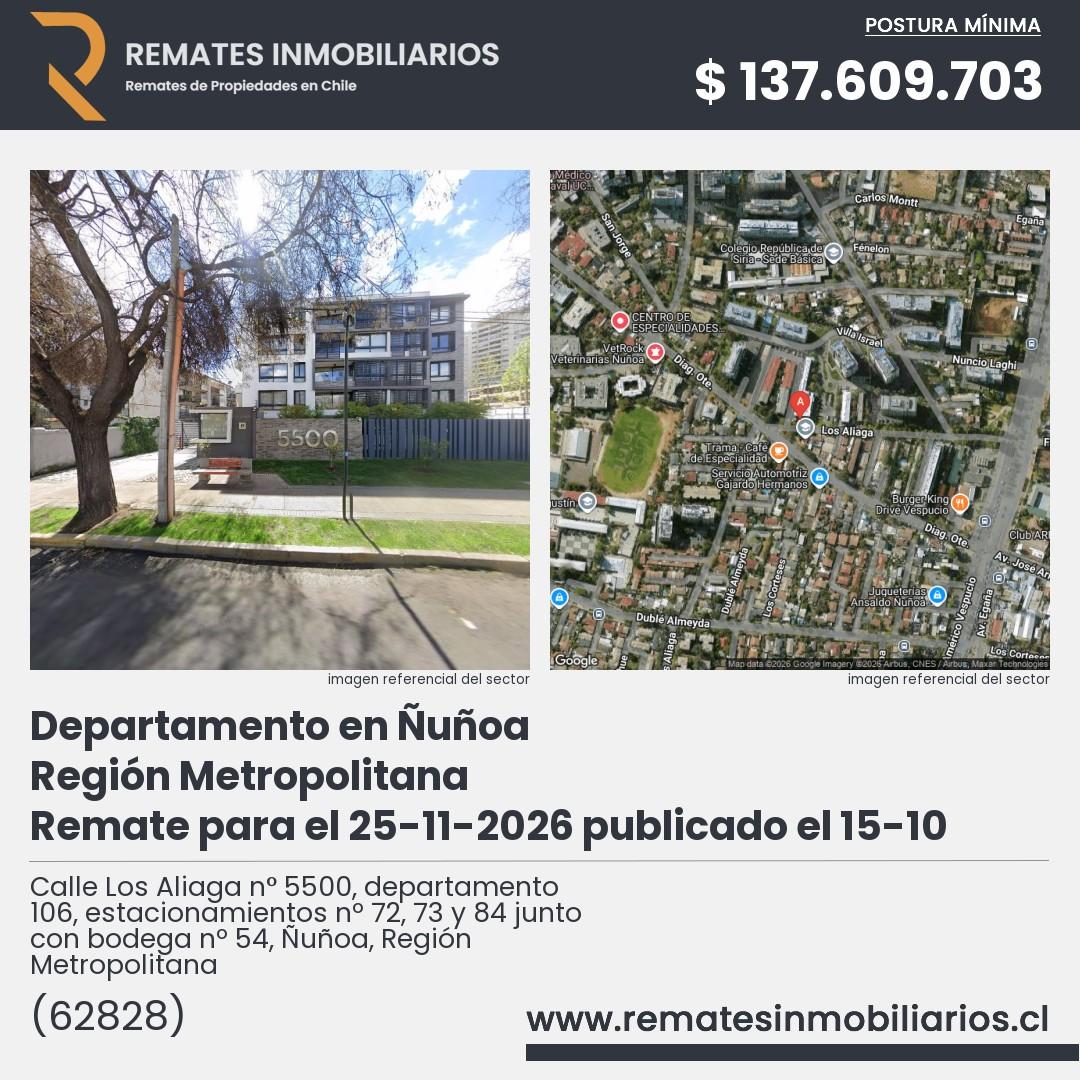 Imagen ficha Calle Los Aliaga n° 5500, departamento 106, estacionamientos nº 72, 73 y 84 junto con bodega nº 54, Ñuñoa, Región Metropolitana