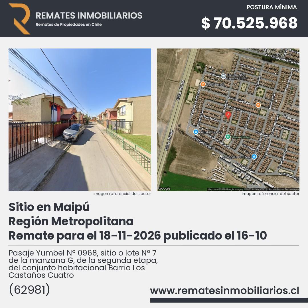 Imagen ficha Pasaje Yumbel Nº 0968, sitio o lote Nº 7 de la manzana G, de la segunda etapa, del conjunto habitacional Barrio Los Castaños Cuatro