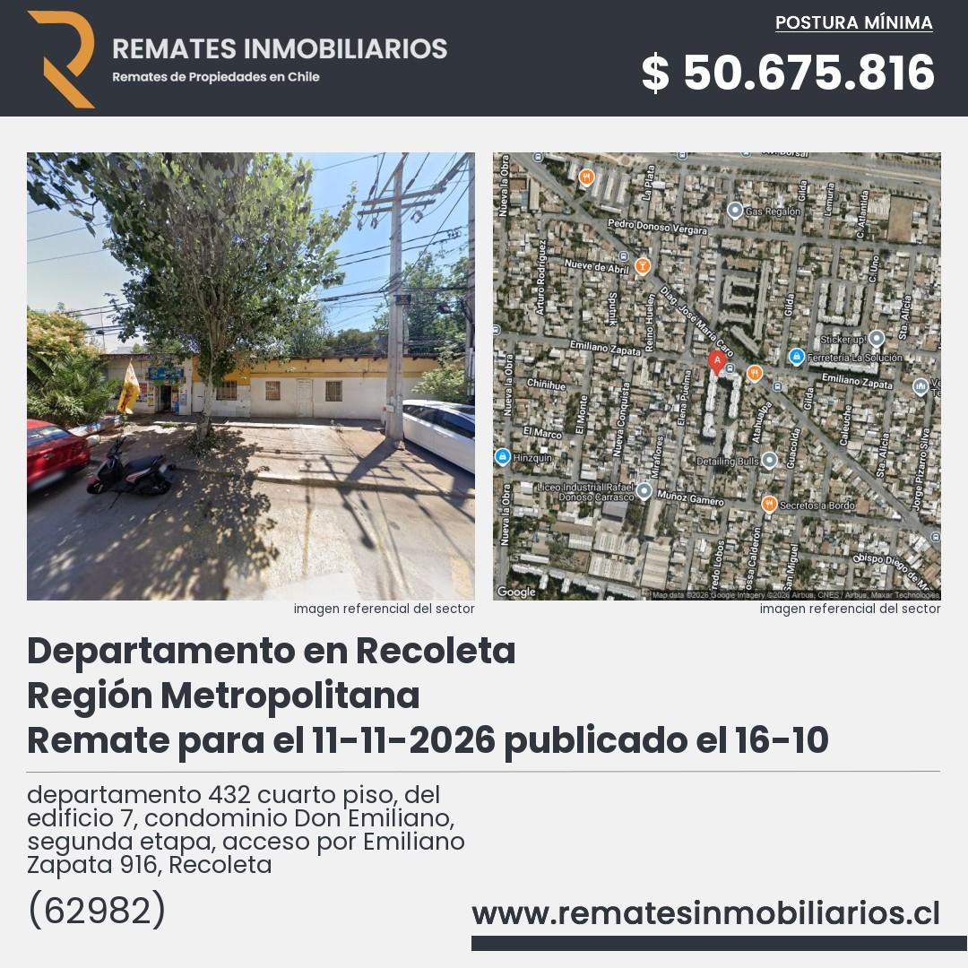 Imagen ficha departamento 432 cuarto piso, del edificio 7, condominio Don Emiliano, segunda etapa, acceso por Emiliano Zapata 916, Recoleta