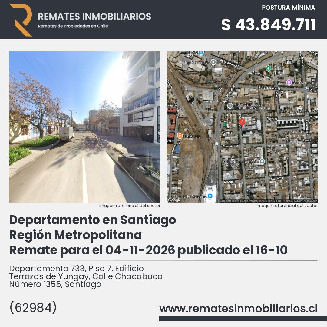 Imagen ficha Departamento 733, Piso 7, Edificio Terrazas de Yungay, Calle Chacabuco Número 1355, Santiago