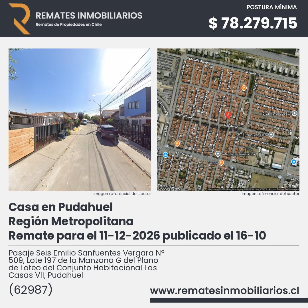 Imagen ficha Pasaje Seis Emilio Sanfuentes Vergara Nº 509, Lote 197 de la Manzana G del Plano de Loteo del Conjunto Habitacional Las Casas VII, Pudahuel