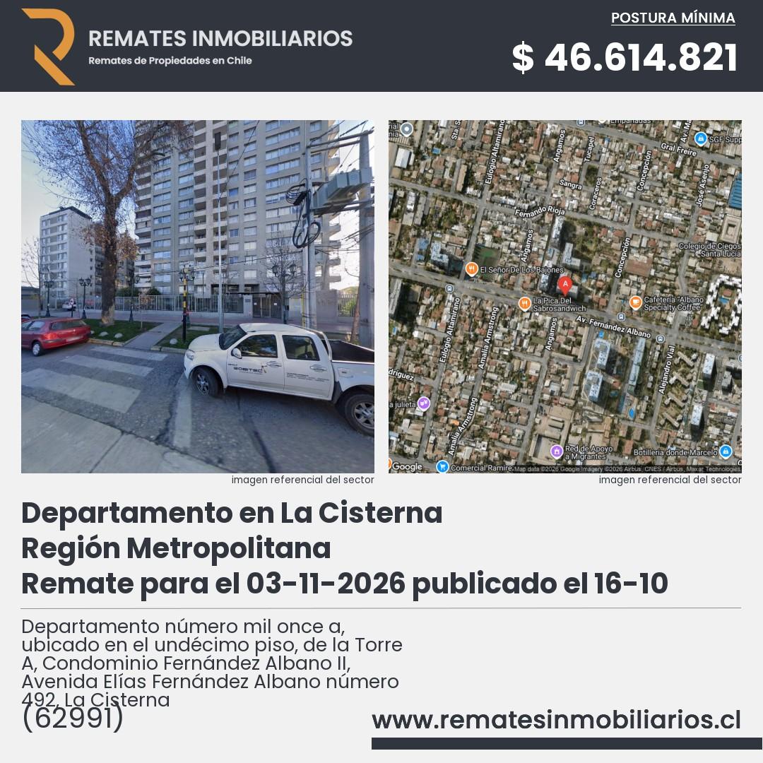 Imagen ficha Departamento número mil once a, ubicado en el undécimo piso, de la Torre A, Condominio Fernández Albano II, Avenida Elías Fernández Albano número 492, La Cisterna