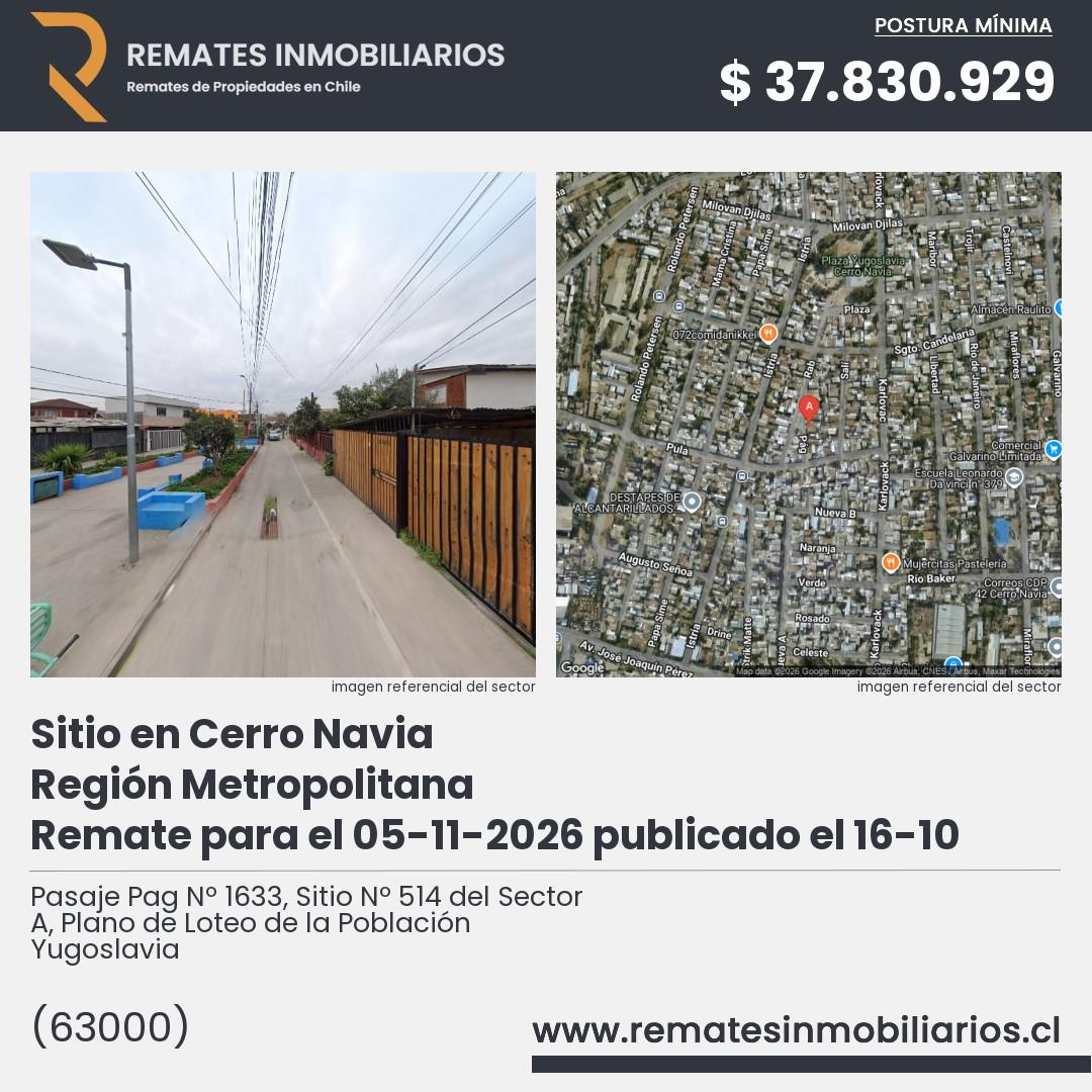 Imagen ficha Pasaje Pag Nº 1633, Sitio Nº 514 del Sector A, Plano de Loteo de la Población Yugoslavia